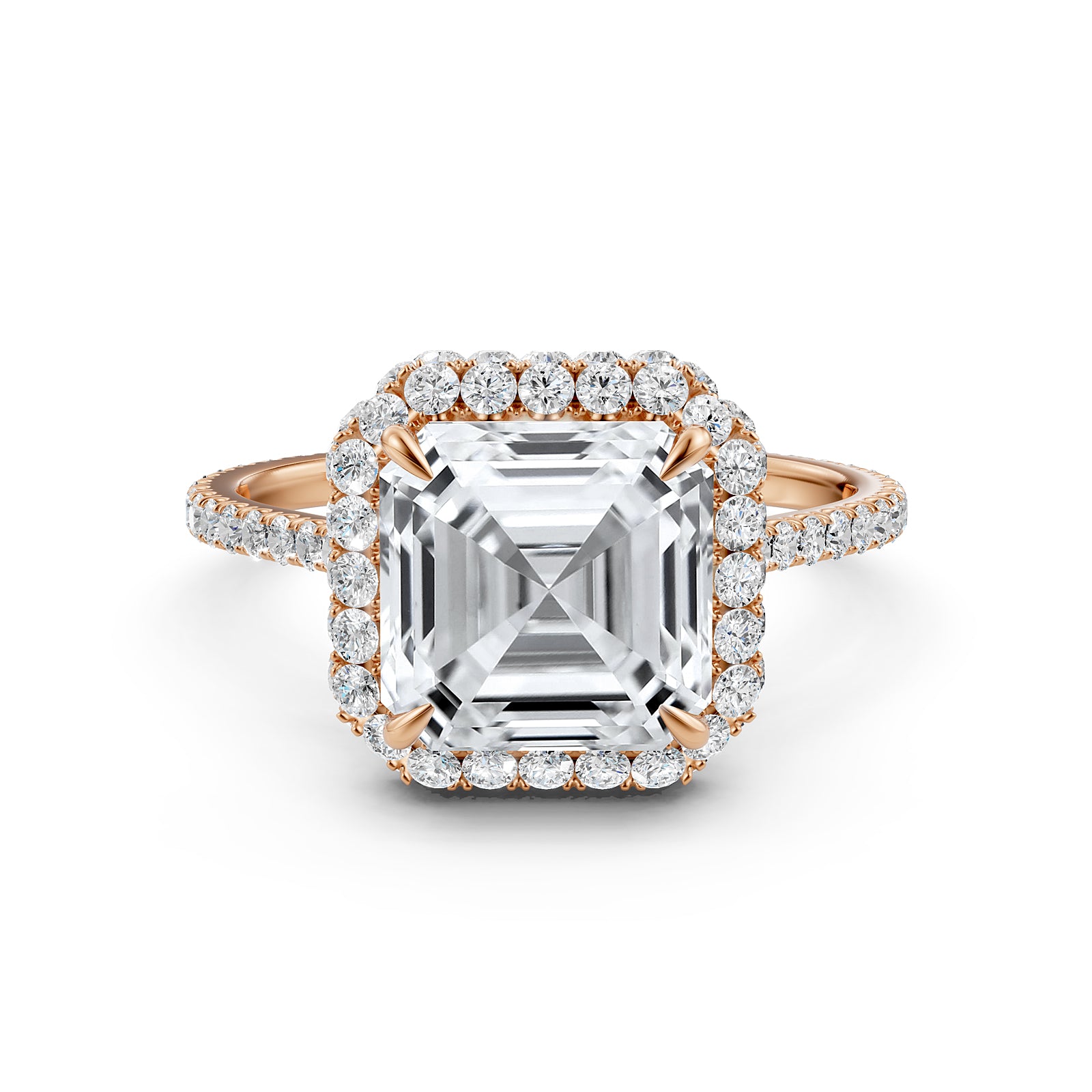 Double Halo Asscher  Lab Grown Diamond French Pave Set Engagement Ring
